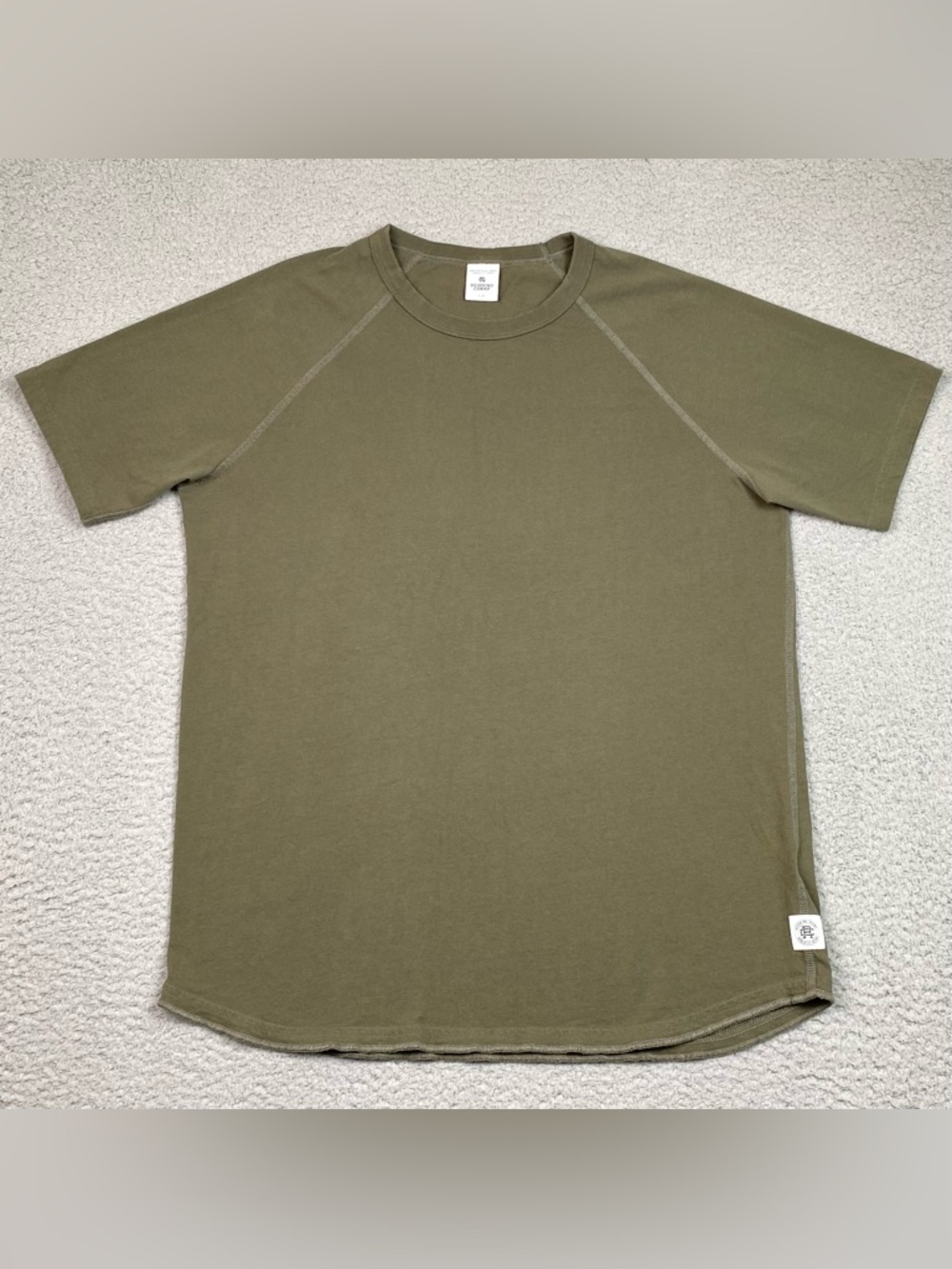 Reigning Champ T Shirt Men's Size L Green Short Sleeve Crewneck Curve Hem Cotton